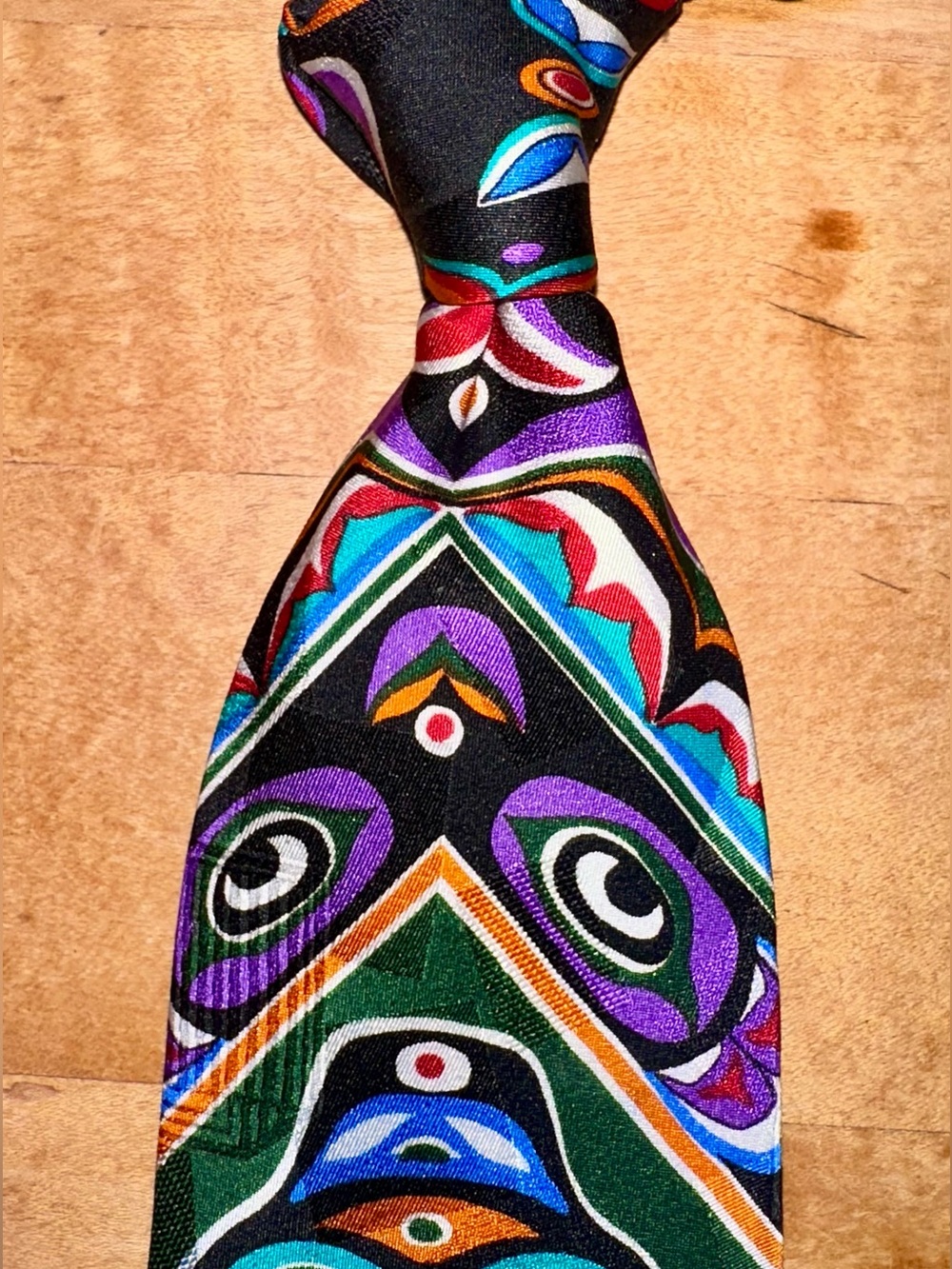 VTG Aesotica Silk Tie Mens Multicolor Vibrant Silk Canada Necktie Native Tribal